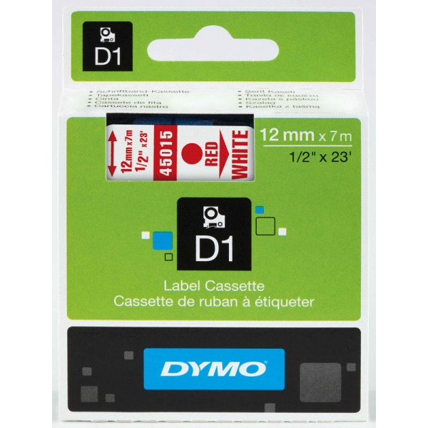 Dymo D1 Şerit Standart 12mm x 7M Beyaz Üzeri Kırmızı