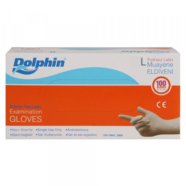 Dolphin Muayene Eldiveni Lateks Pudrasız 100 Adet Beyaz - Large